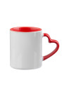 Tasse de couleur intérieure/poignée de 11 oz avec poignée en forme de cœur-rouge
