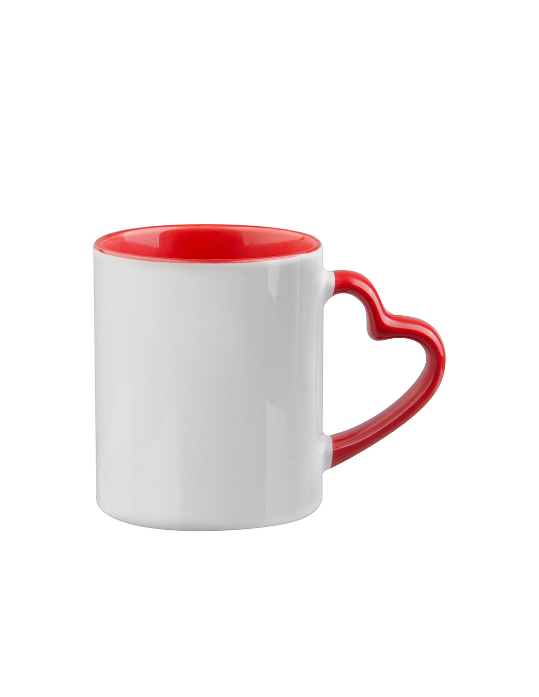 Tasse de couleur intérieure/poignée de 11 oz avec poignée en forme de cœur-rouge
