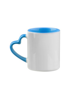  11oz Inner/Handle Color Mug with Heart Handle-Light Blue
