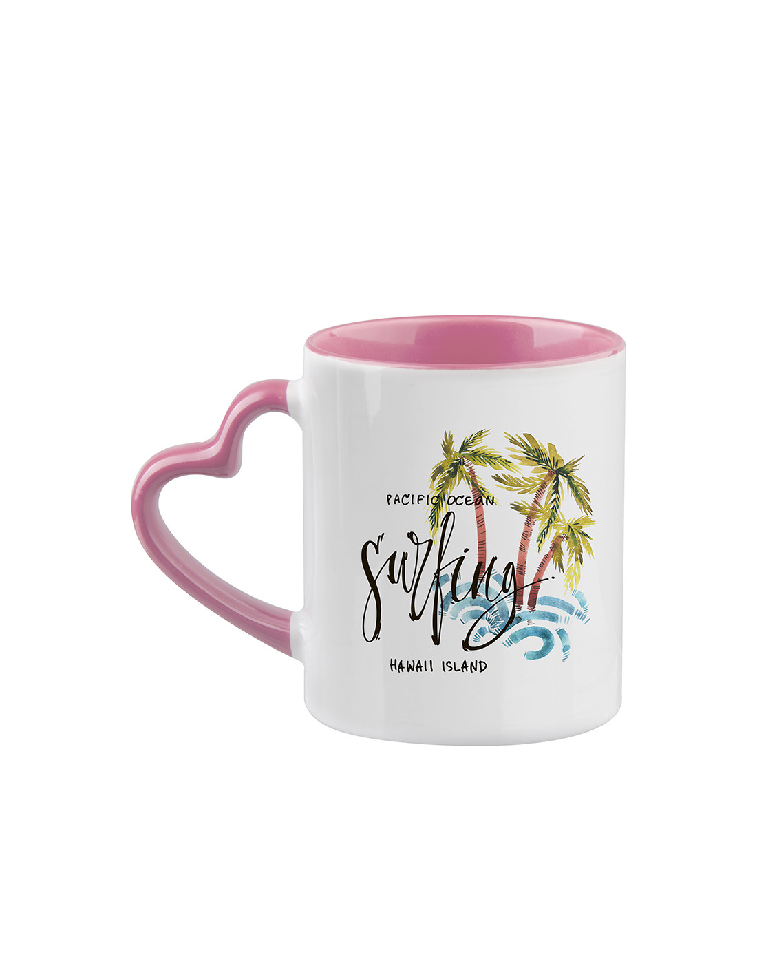  Tasse de couleur intérieure/poignée de 11 oz avec poignée en forme de cœur-rose