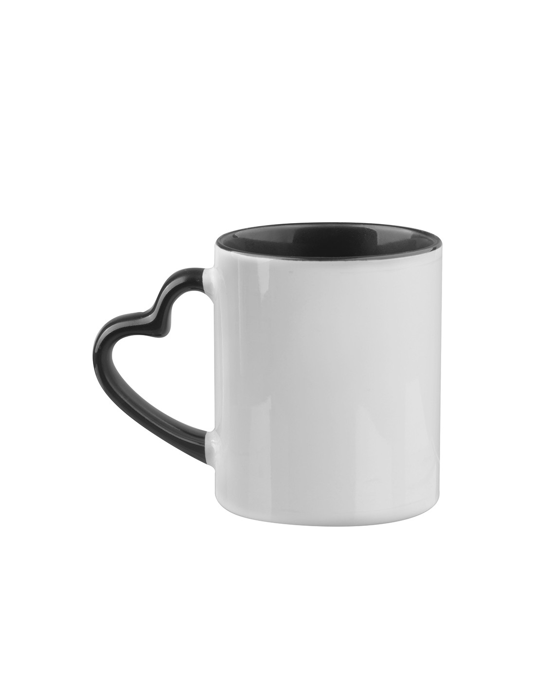  Tasse de couleur intérieure/poignée de 11 oz avec poignée en forme de cœur-noir