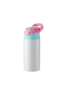 Bouteille en acier inoxydable pour enfants de 12 oz/360 ml avec paille en silicone et bouchon rose (blanc) 