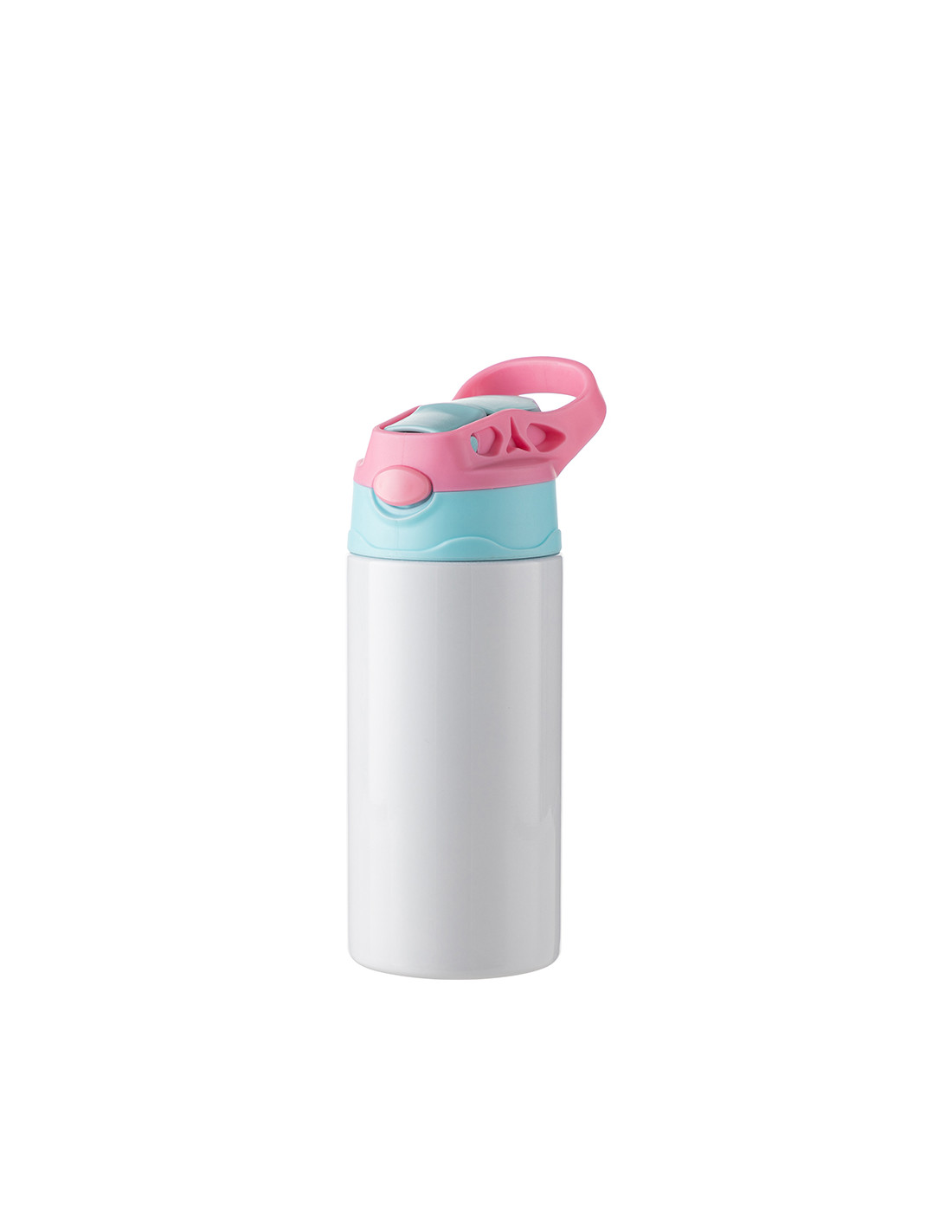 Bouteille en acier inoxydable pour enfants de 12 oz/360 ml avec paille en silicone et bouchon rose (blanc) 