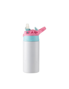 Bouteille en acier inoxydable pour enfants de 12 oz/360 ml avec paille en silicone et bouchon rose (blanc)  2