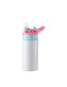 Bouteille en acier inoxydable pour enfants de 12 oz/360 ml avec paille en silicone et bouchon rose (blanc) 