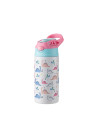 Bouteille en acier inoxydable pour enfants de 12 oz/360 ml avec paille en silicone et bouchon rose (blanc) 