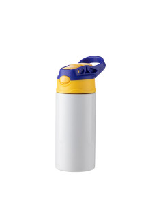 Bouteille en acier inoxydable pour enfants de 12 oz/360 ml avec paille en silicone et bouchon bleu (blanc)