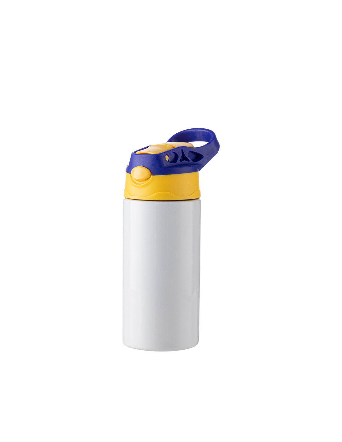 Bouteille en acier inoxydable pour enfants de 12 oz/360 ml avec paille en silicone et bouchon bleu (blanc)
