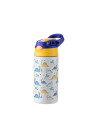 Bouteille en acier inoxydable pour enfants de 12 oz/360 ml avec paille en silicone et bouchon bleu (blanc)