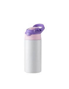 Bouteille en acier inoxydable pour enfants de 12 oz/360 ml avec paille en silicone et bouchon violet (blanc)
