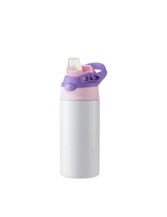 Bouteille en acier inoxydable pour enfants de 12 oz/360 ml avec paille en silicone et bouchon violet (blanc) 2