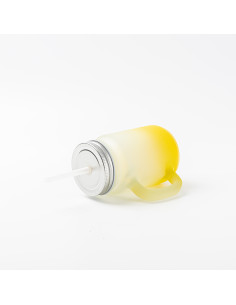 Pot Mason de 12 oz/350 ml avec paille (givré, jaune dégradé) 2