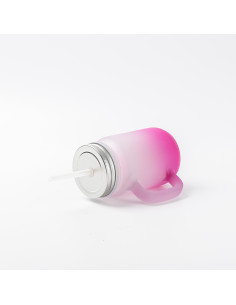 Pot Mason 12oz/350ml avec paille (givré, dégradé rose rouge) 2