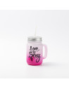 Pot Mason 12oz/350ml avec paille (givré, dégradé rose rouge)