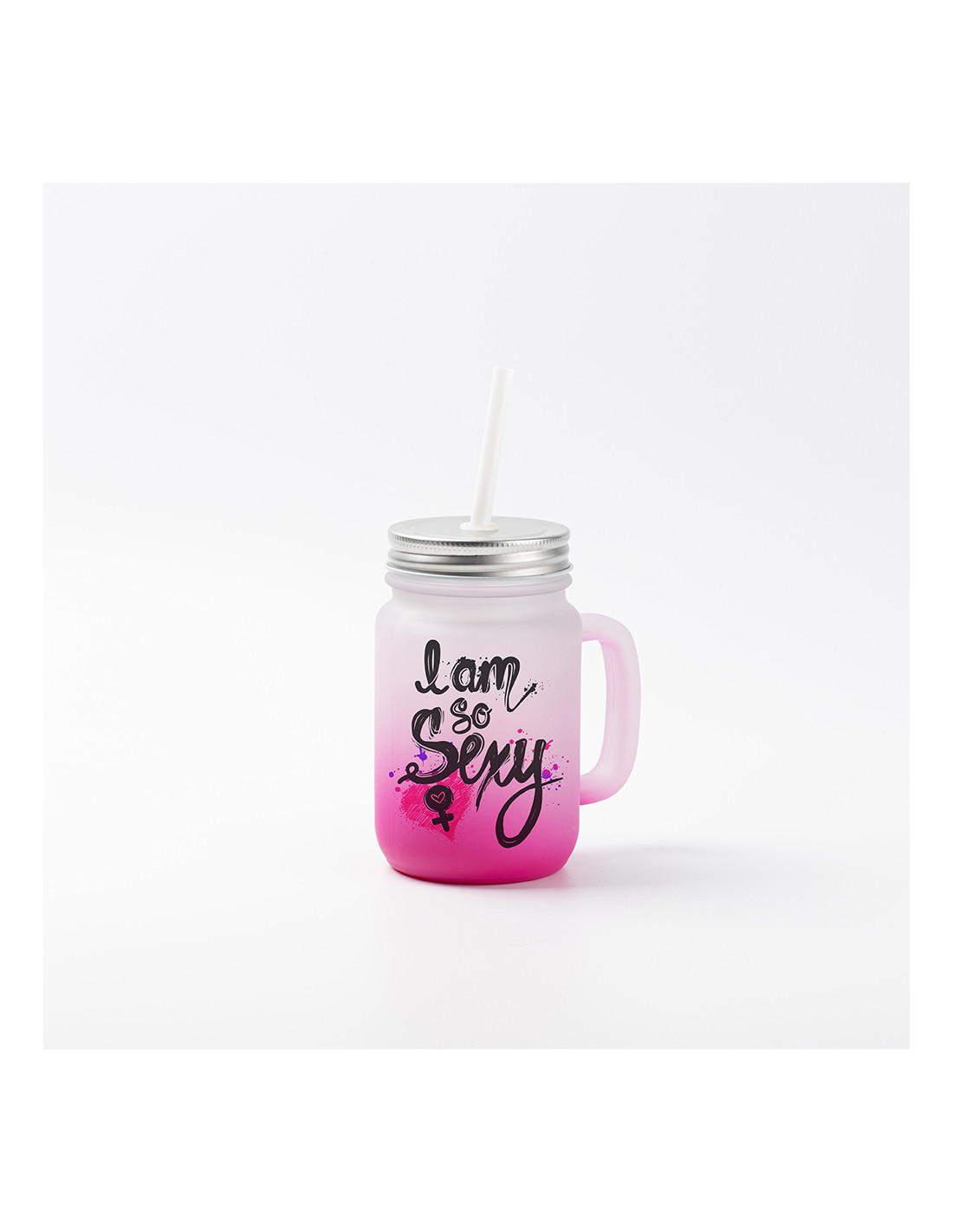 Pot Mason 12oz/350ml avec paille (givré, dégradé rose rouge)