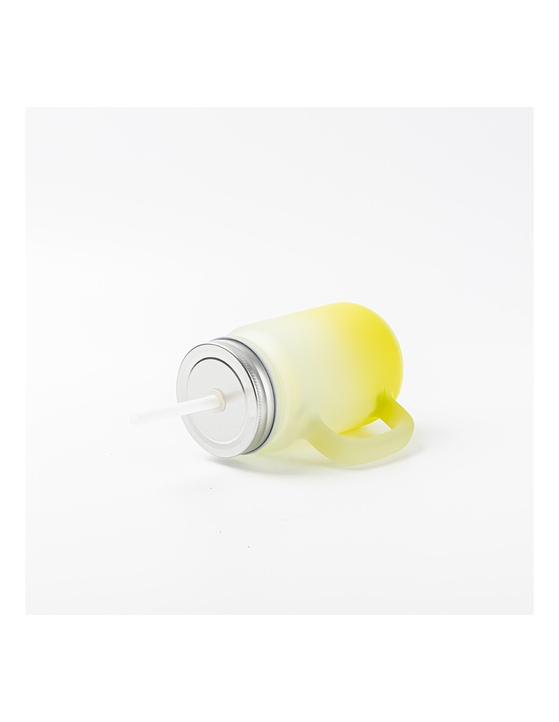 Pot Mason de 12 oz/350 ml avec paille (givré, dégradé jaune citron)