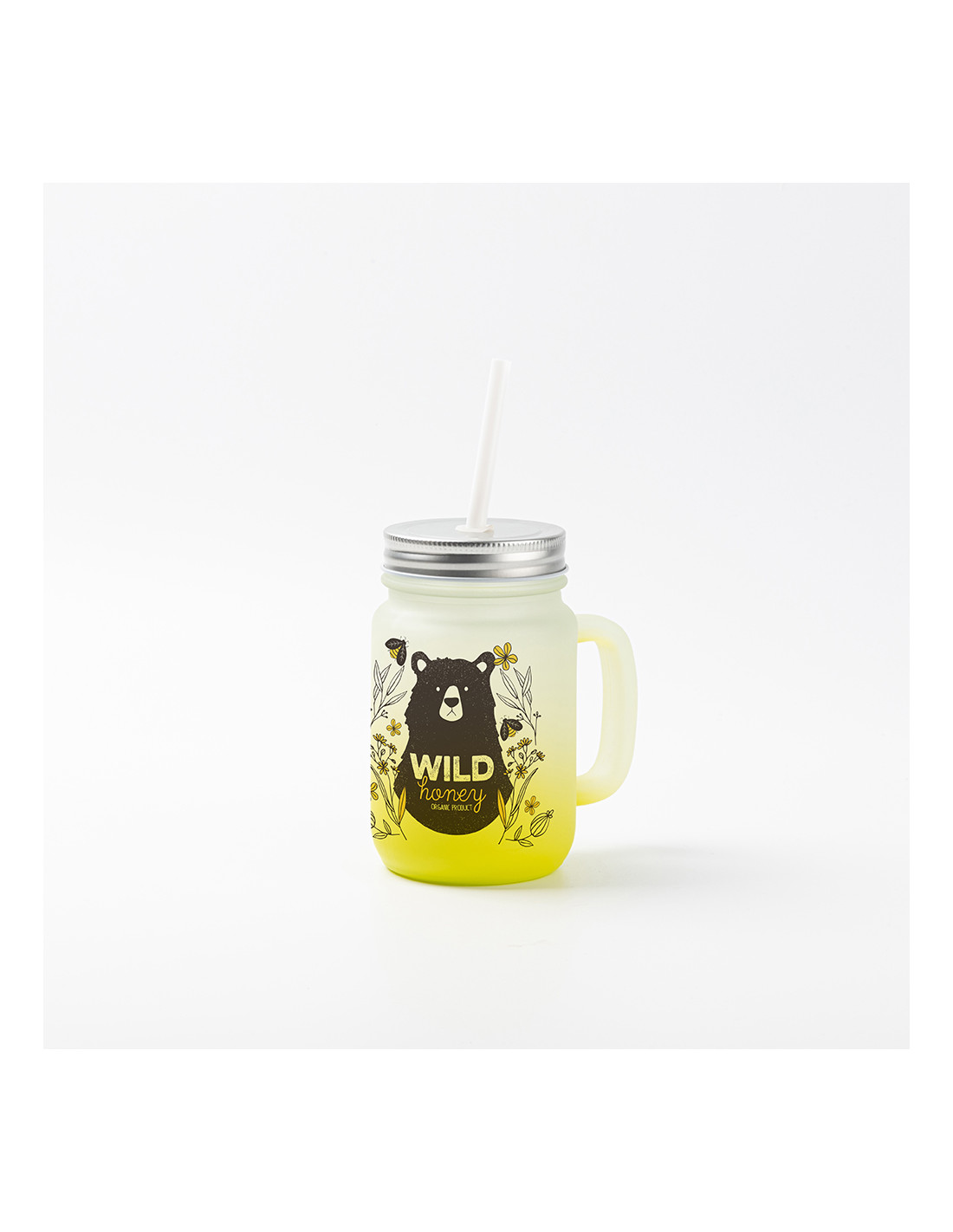 Pot Mason de 12 oz/350 ml avec paille (givré, dégradé jaune citron)