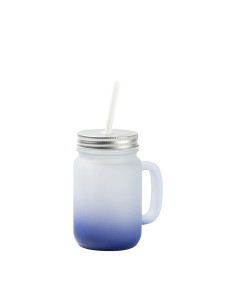 Pot Mason 12oz/350ml avec paille (givré, dégradé bleu foncé)