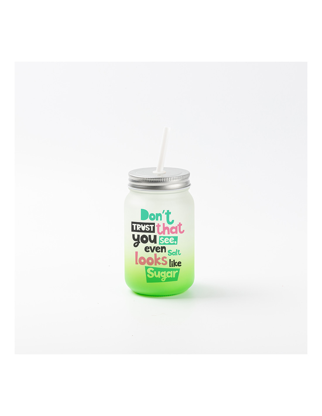 Pot Mason de 15 oz/450 ml sans poignée (givré, vert dégradé)