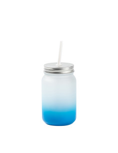 Pot Mason de 15 oz/450 ml sans poignée (givré, dégradé bleu clair)