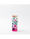 Gobelet fin en verre de 17 oz/500 ml avec couvercle en paille et en bambou (givré, violet dégradé)
