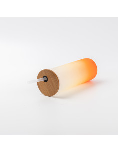 Gobelet fin en verre de 17 oz/500 ml avec couvercle en paille et en bambou (givré, orange dégradé) 2