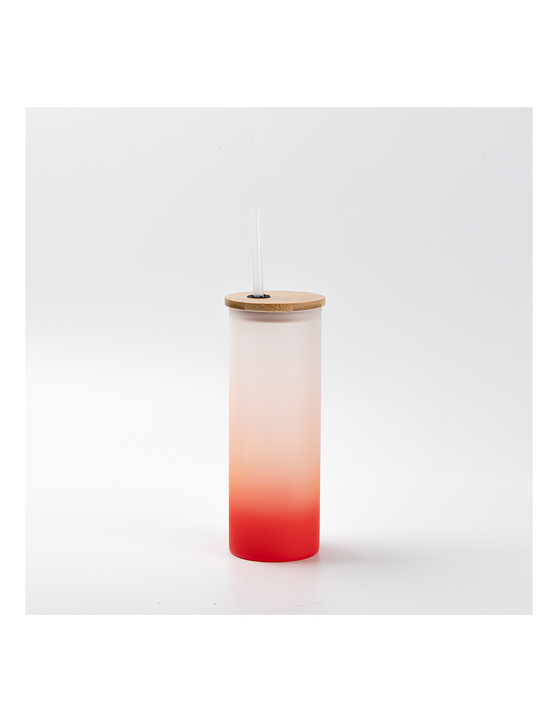 Gobelet fin en verre de 17 oz/500 ml avec couvercle en paille et en bambou (givré, rouge dégradé)