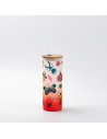 Gobelet fin en verre de 17 oz/500 ml avec couvercle en paille et en bambou (givré, rouge dégradé)