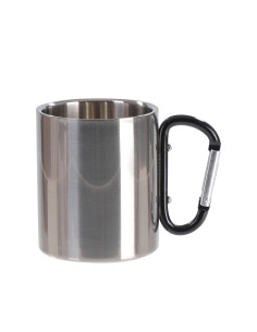 Tasse en acier inoxydable de 300 ml avec poignée mousqueton noire (argent)