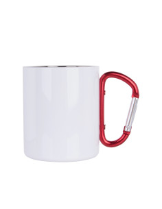 Tasse en acier inoxydable de 300 ml avec poignée mousqueton rouge (blanc)