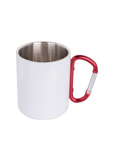 Tasse en acier inoxydable de 300 ml avec poignée mousqueton rouge (blanc) 2