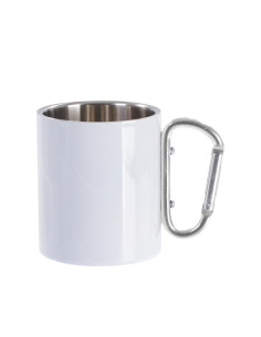 Tasse en acier inoxydable de 300 ml avec poignée mousqueton argentée (blanc)