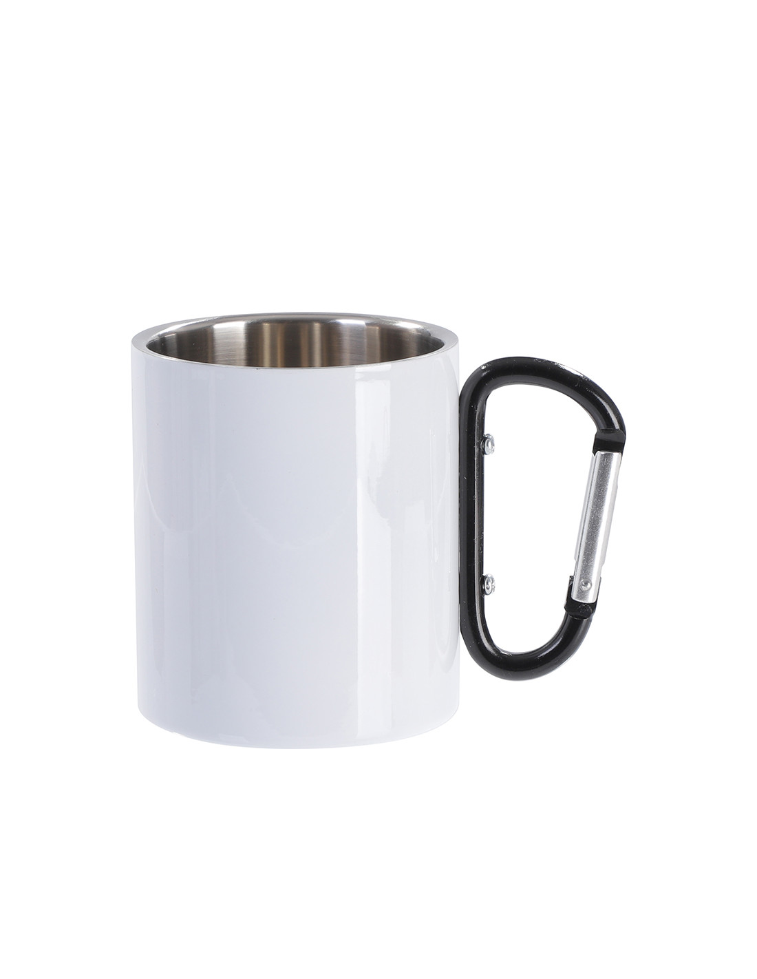 Tasse en acier inoxydable de 300 ml avec poignée mousqueton noire (blanc)