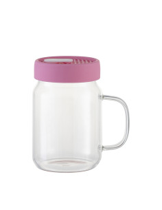 Pot Mason en verre de 20 oz/600 ml avec couvercle en silicone (transparent, rose)