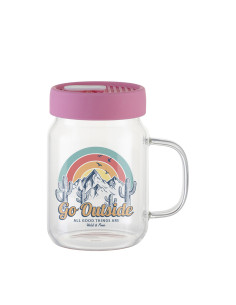 Pot Mason en verre de 20 oz/600 ml avec couvercle en silicone (transparent, rose) 2
