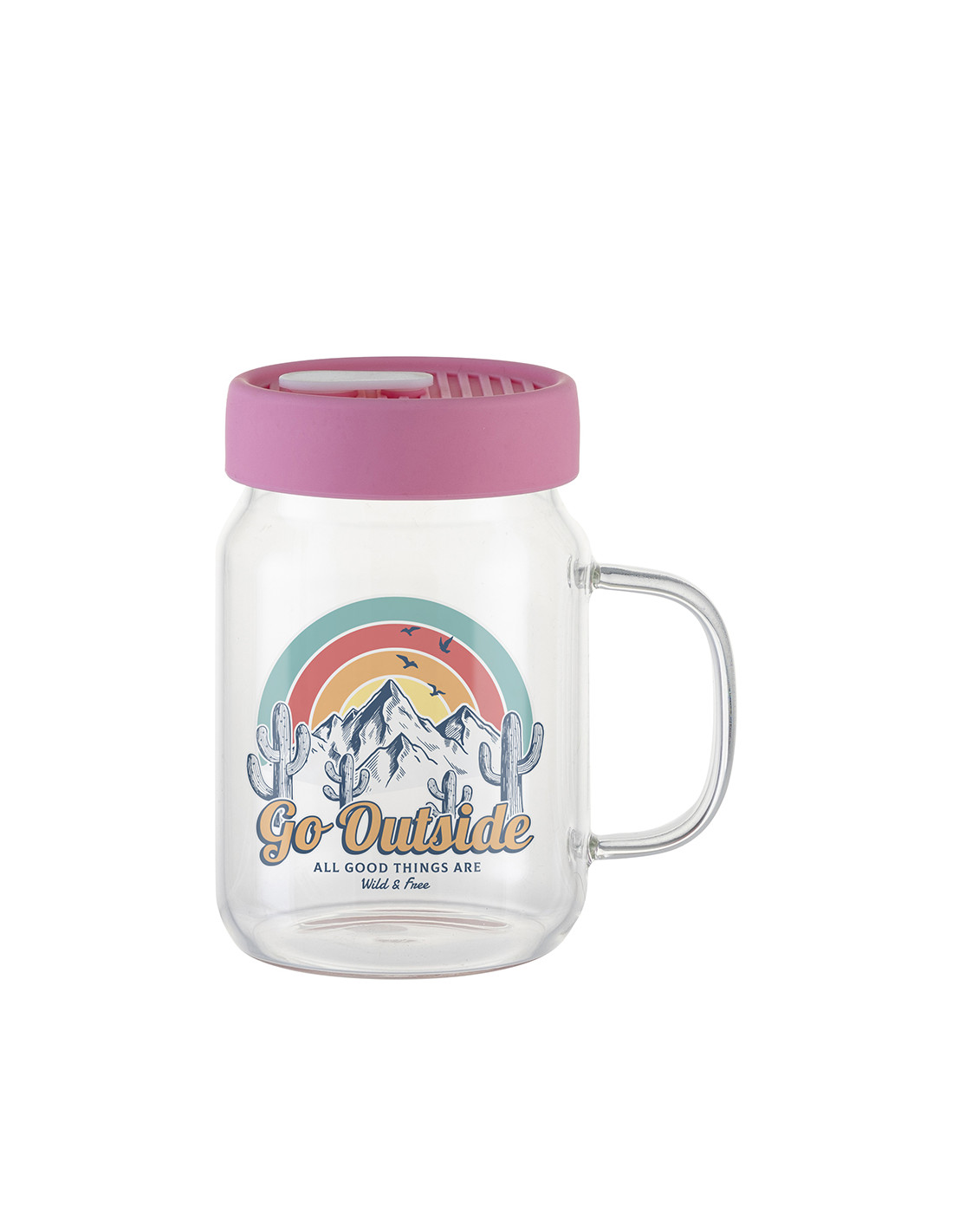 Pot Mason en verre de 20 oz/600 ml avec couvercle en silicone (transparent, rose)