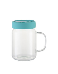 Pot Mason en verre de 20 oz/600 ml avec couvercle en silicone (transparent, vert menthe)