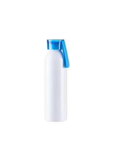 Botella de aluminio delgada deportiva portátil de 22 oz / 650 ml con tapa azul (blanca)