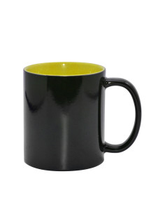 Tasse à changement de couleur noire de 11 oz (couleur intérieure) - Jaune