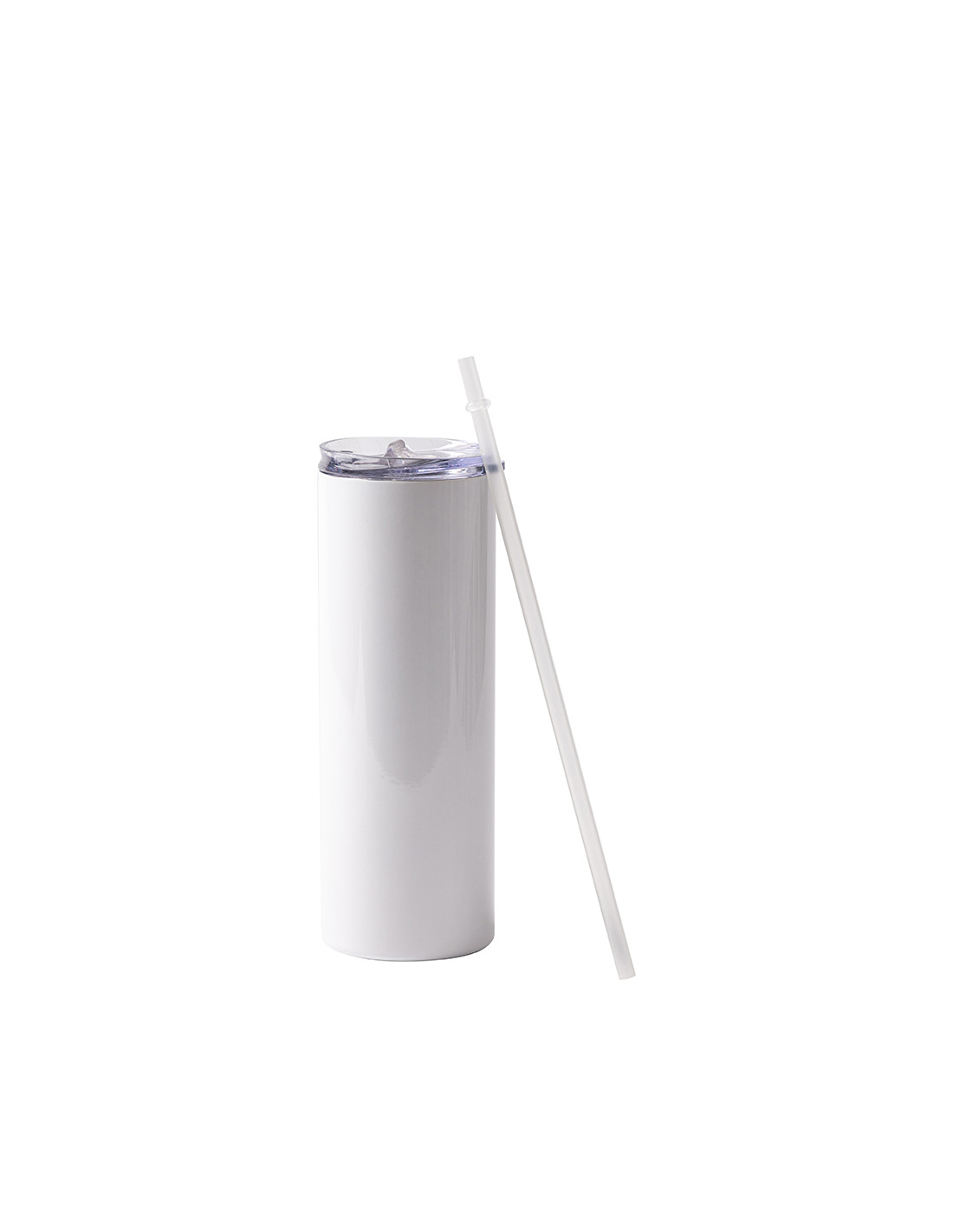 Gobelet en acier inoxydable de 20 oz/600 ml avec paille et couvercle en plastique (blanc)