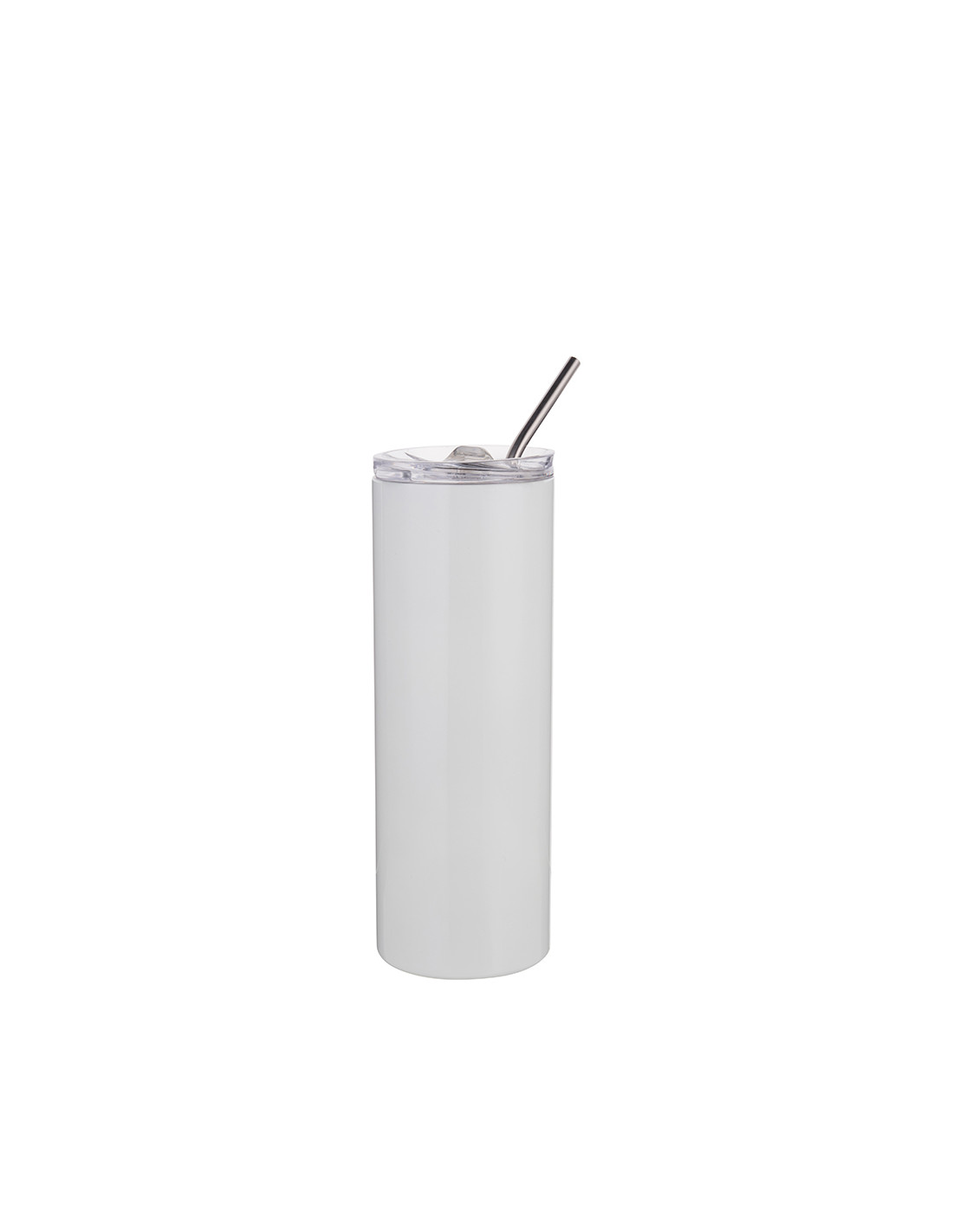 Gobelet en acier inoxydable de 20 oz/600 ml avec paille et couvercle en acier inoxydable (blanc)