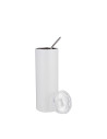 Gobelet en acier inoxydable de 20 oz/600 ml avec paille et couvercle en acier inoxydable (blanc)