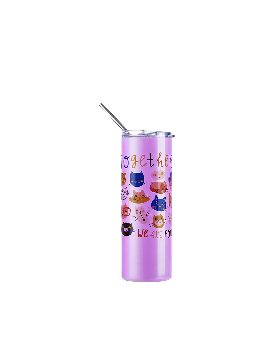Gobelet SS à couleur changeante de 20 oz/600 ml avec paille et couvercle (activé par les UV, blanc à violet)