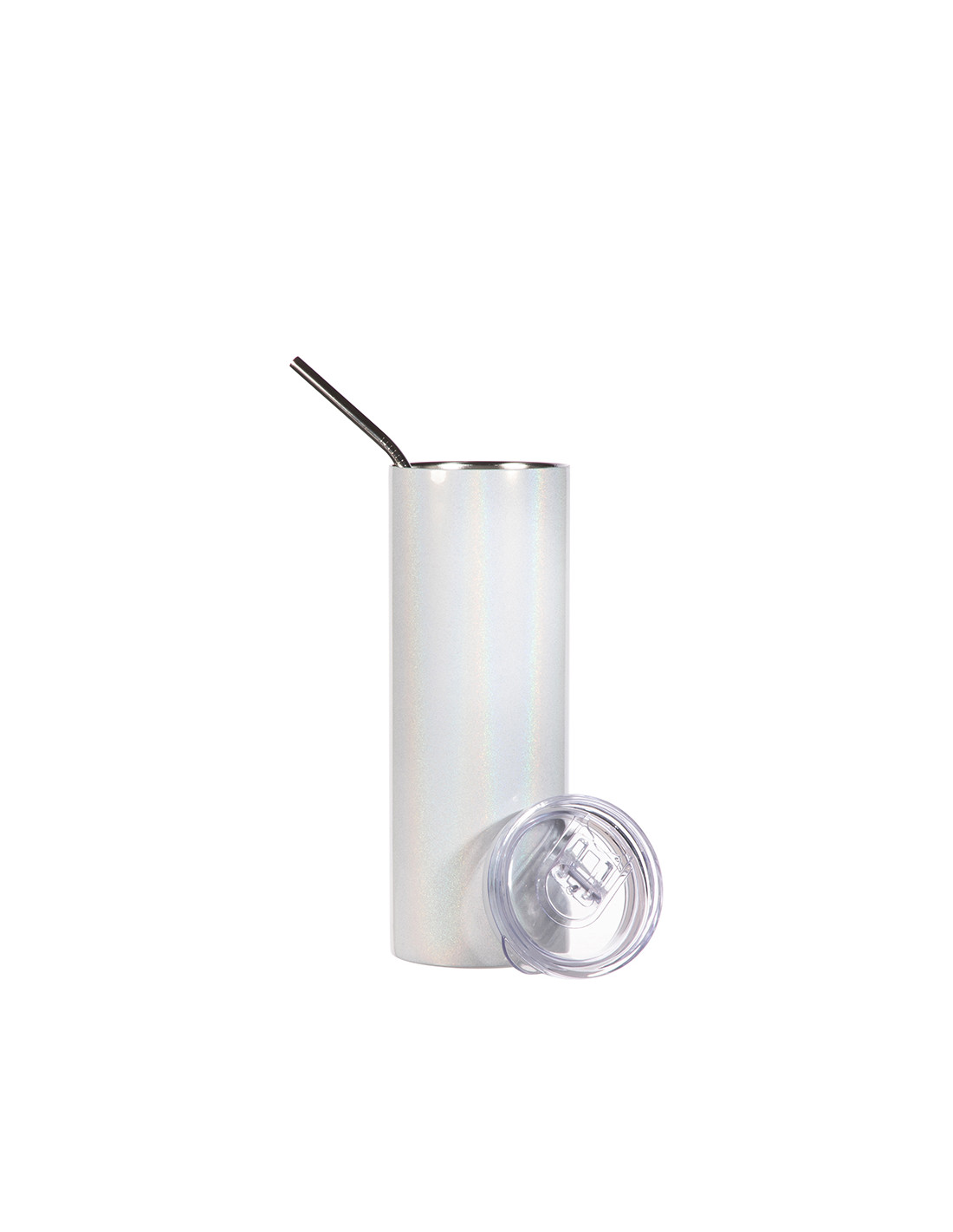 Gobelet fin en acier inoxydable scintillant à paillettes de 20 oz/600 ml avec paille (blanc)