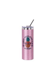 Gobelet Skinny T en acier inoxydable pailleté de 20 oz/600 ml avec paille et couvercle (rose) 2