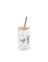 Tasse en verre givré de 13 oz/400 ml avec couvercle en bambou 