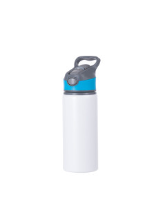 Bouteille d'eau en aluminium de 20 OZ/650 ml avec bouchon bleu (blanc)

