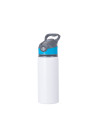 Bouteille d'eau en aluminium de 20 OZ/650 ml avec bouchon bleu (blanc)
