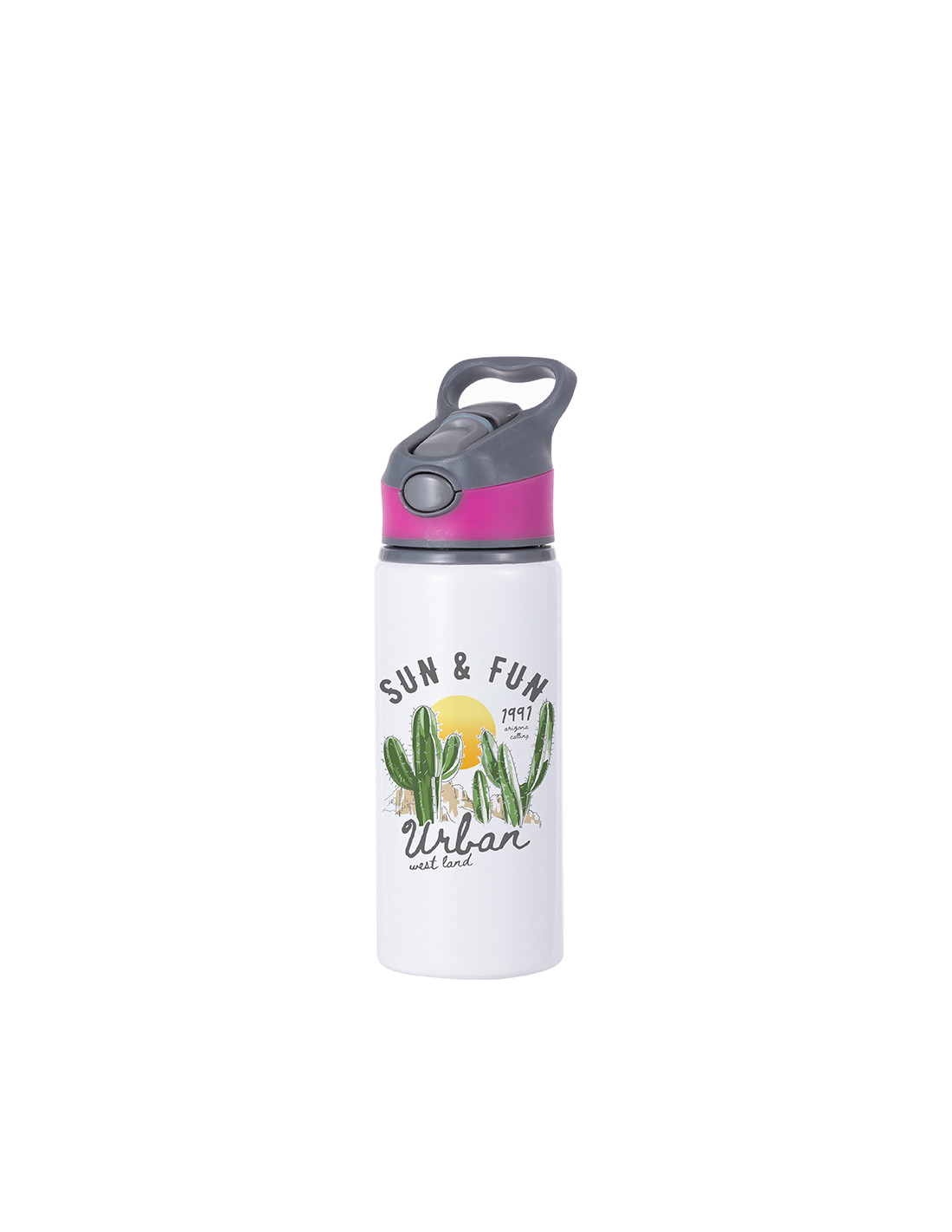 Bouteille d'eau en aluminium de 20 OZ/650 ml avec bouchon rose rouge (blanc)
