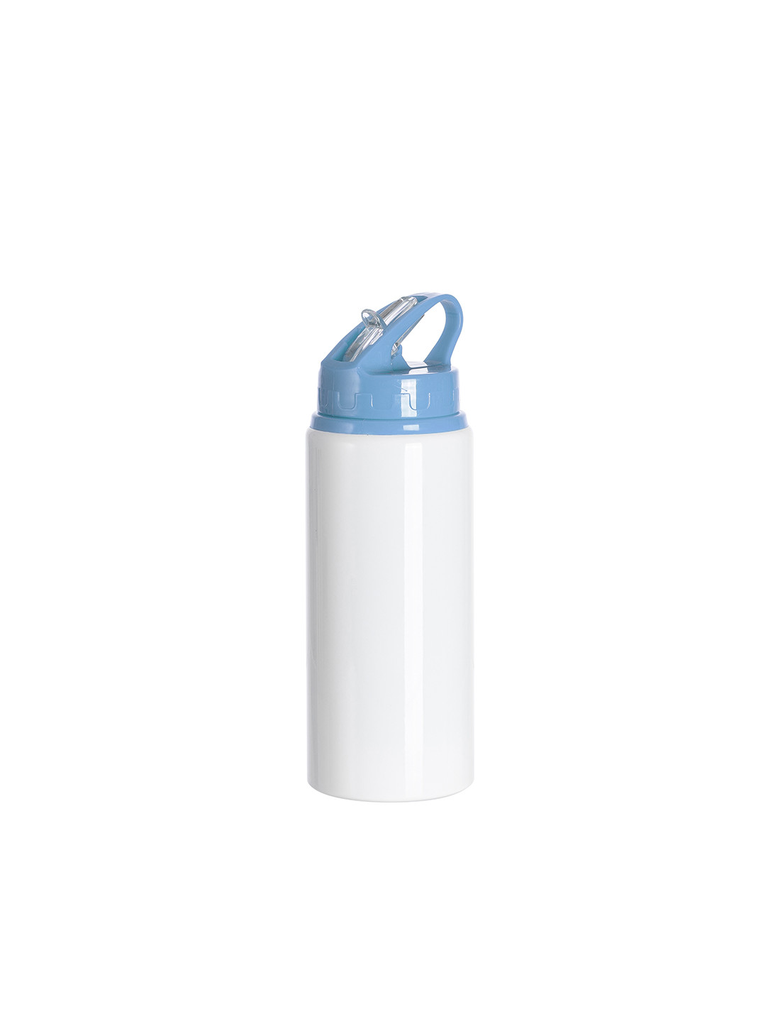Bouteille en aluminium blanc de 20 oz/600 ml avec couvercle en paille bleu clair
